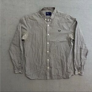 Fred Perry Shirt Large Men's Button Down Long Sleeve Black Check Cotton Logo